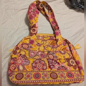Vera Bradley Bali Gold Quilted Floral Shoulder Purse in Yellow and Pink